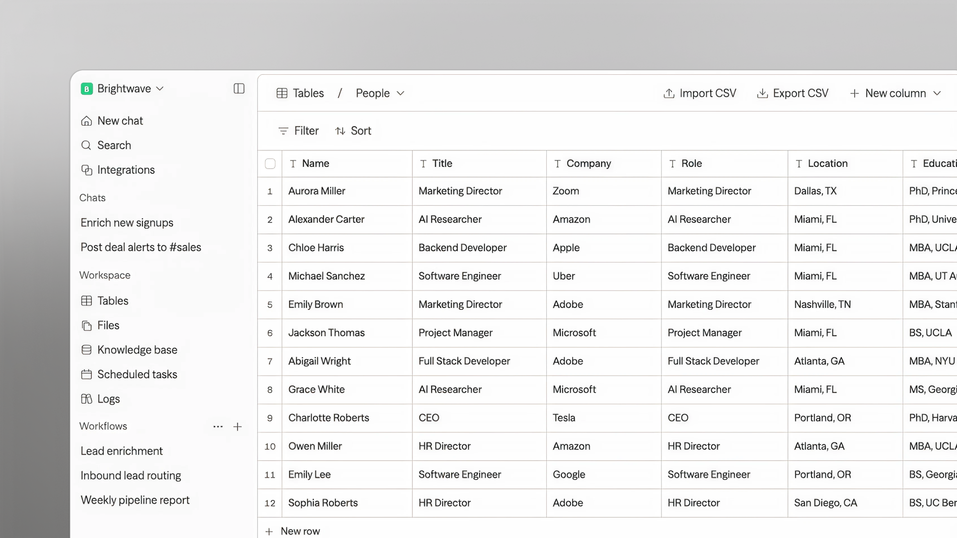 Tables in Sim with customer records